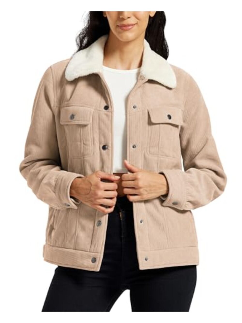 Corduroy Jacket Sherpa Fleece Lined Warm Winter Coat Button Down Casual